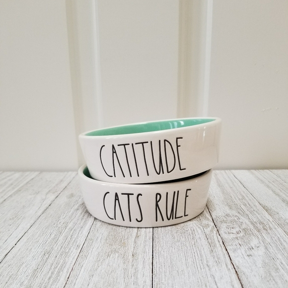 Rae Dunn Other - Rae Dunn Ceramic Teal Pet Cat Bowl Set